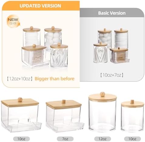 Tbestmax 4 Pack Qtips Dispenser with Bamboo Lids