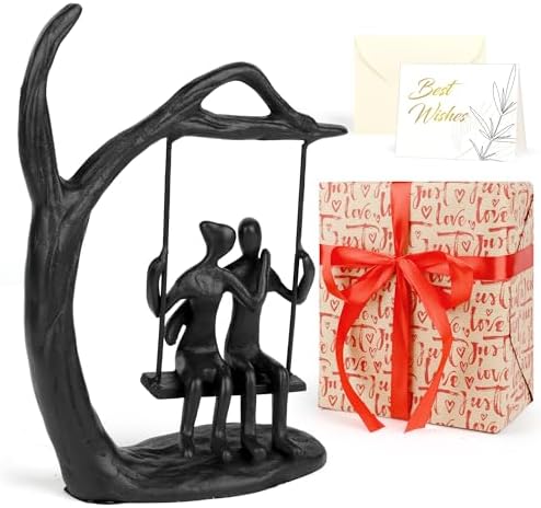 Romantic Couple Statue in Love Black Metal Figurine