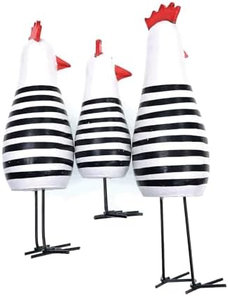 JZK 3 Wooden Chicken Ornament Set for Home Office Decor