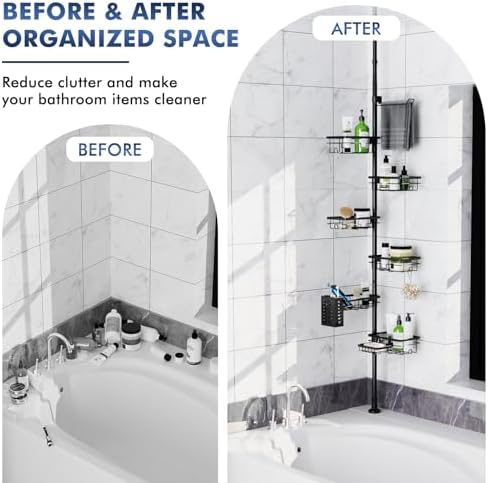 Vatex Adjustable Corner Shower Caddy Organizer with 6 Baskets and Towel Bar