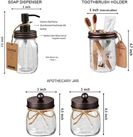 SheeChung 6Pcs Mason Jar Bathroom Set - Rustic Farmhouse Decor