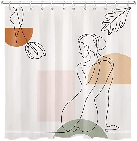 HVEST Modern Abstract Shower Curtain Set with Hooks 1
