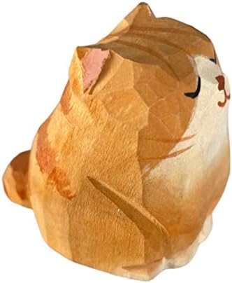 Little Orange Cat Wooden Statue Handmade Sculpture