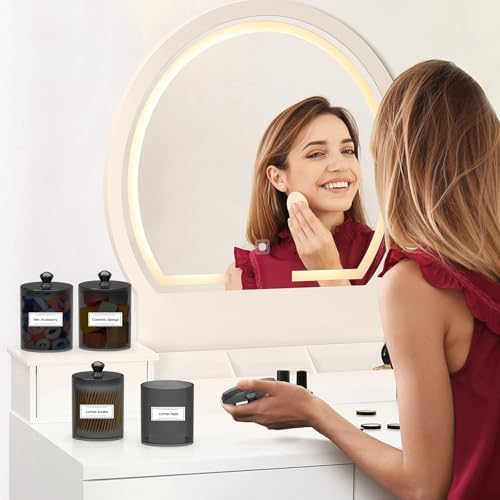 MateeyLife 6 Pack Q-tip Holder Black Acrylic Canister with Lid for Cotton Balls Swabs Pads Home Decor Storage Set