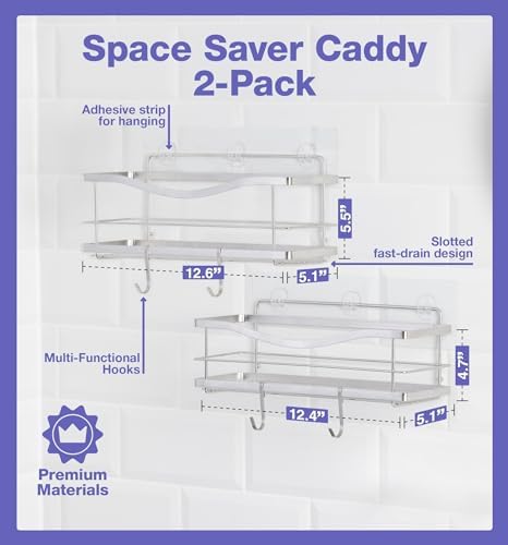 KINCMAX Premium Shower Caddy 2-Pack No Drill Wall Organizer Rustproof Stainless Steel