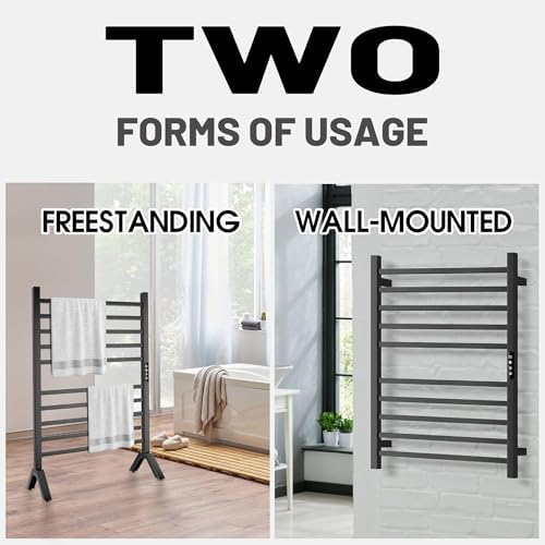 Poloma Wall Mounted Towel Warmer Rack Electric Stainless Steel Matt Black