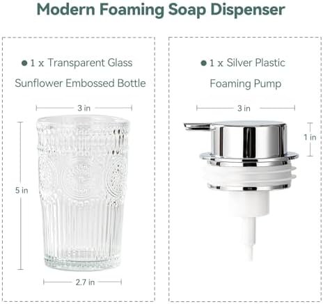 AZMOYAC Glass Foaming Soap Dispenser 10 OZ Clear Pump for Bathroom Kitchen