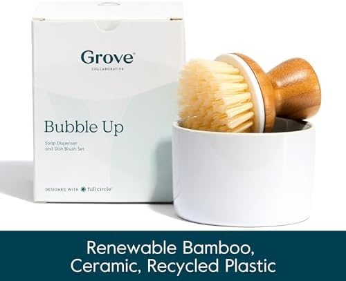 Grove Co Bubble-Up Dish Soap Dispenser with 2 Brush Set