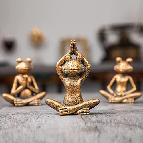Smadeer Bronze Frog Figurines 3-Piece Yoga Set