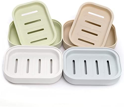 4 Pack Colorful Plastic Soap Dish with Drainage