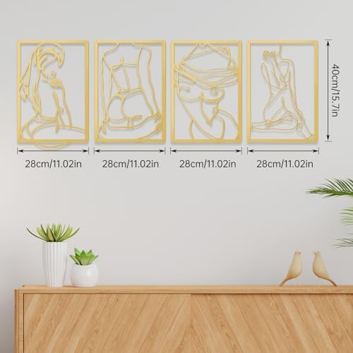 Modern Metal Gold Wall Decor Set 4Pcs Abstract Art Sculptures for Bedroom and Living Room