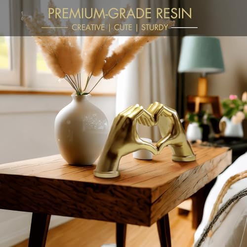 Elegant Gold Heart Hands Sculpture - Room Decor