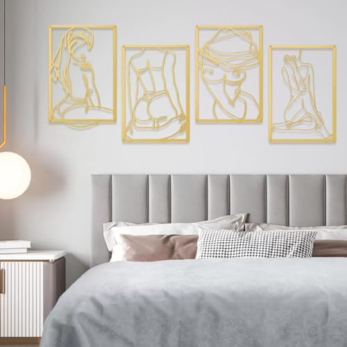 Modern Metal Gold Wall Decor Set 4Pcs Abstract Art Sculptures for Bedroom and Living Room
