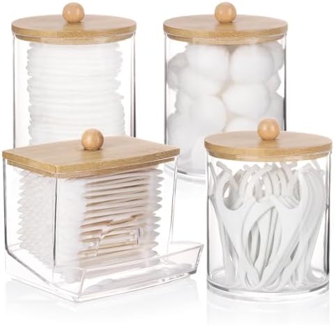 Tbestmax 4 Pack Qtips Dispenser with Bamboo Lids