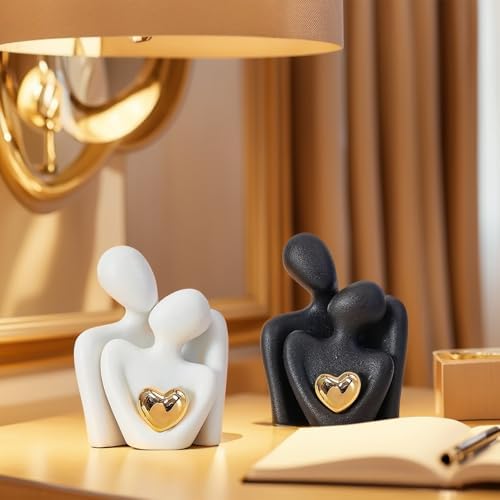 Mini Couple Statue Gold Heart Decor for Living Room