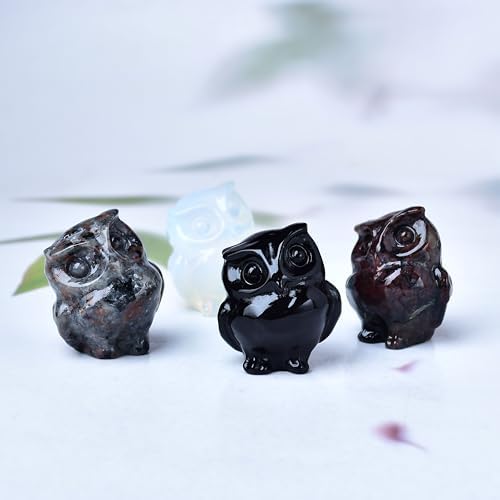 Natural Garnet Crystal Owl Decor Healing Statue