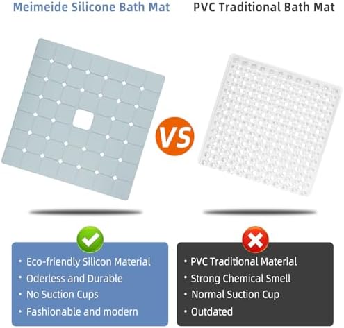 MeimeiDe Non-Slip Silicone Shower Mat 24x24 Inch Grey