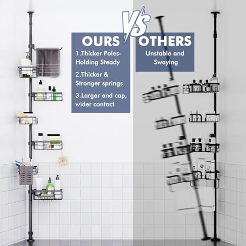 Vatex Adjustable Corner Shower Caddy Organizer with 6 Baskets and Towel Bar