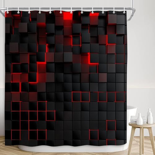 iTapnoom 72x72 Shower Curtain with 12 Hooks 3D Black Brick Design