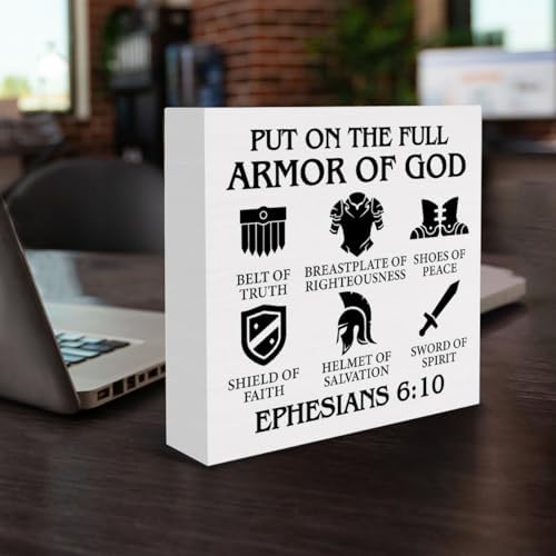 Christian Armor of God Wood Box Sign 5x5 Inches