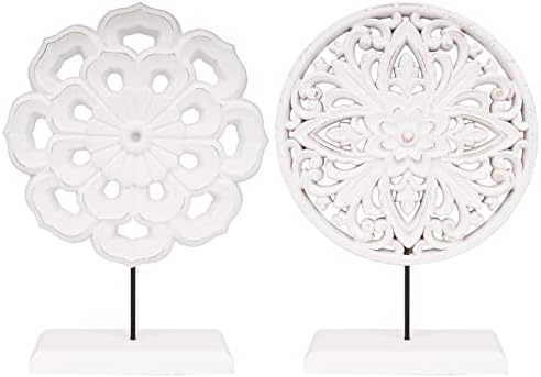 AXEARTE 2 Pack Wooden Carved Flower Medallion Sculptures 1