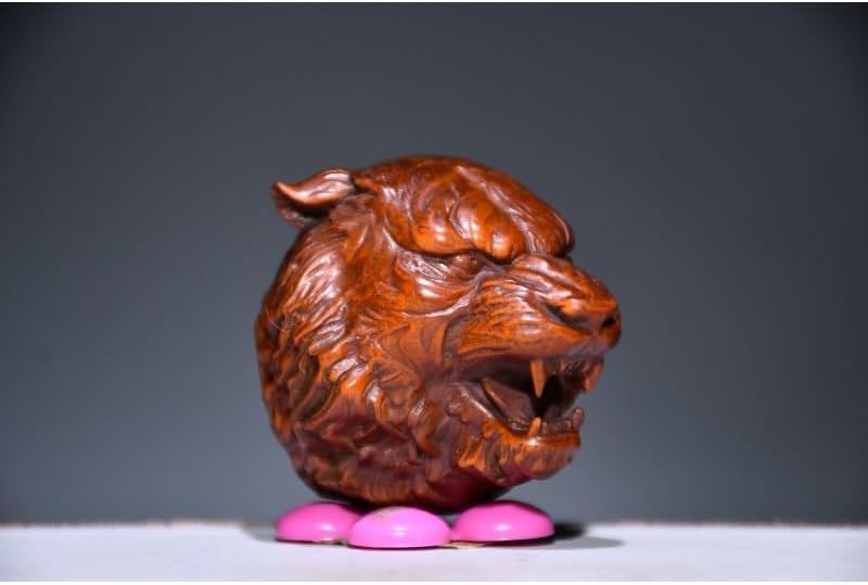 Handmade Boxwood Tiger Head Zodiac Statue for Home Decor