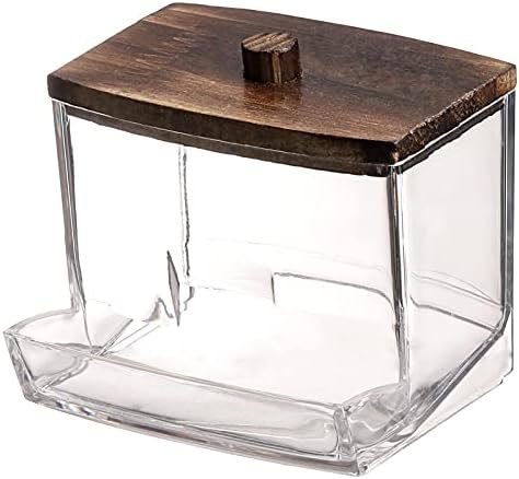 Tbestmax 7 OZ Cotton Swab Holder with Brown Wood Lid