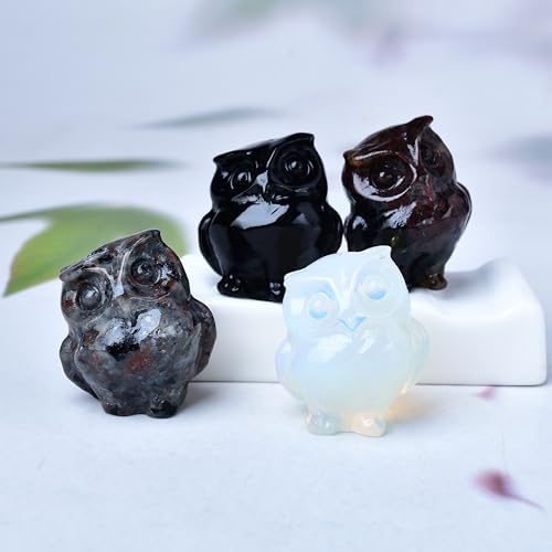 Natural Garnet Crystal Owl Decor Healing Statue