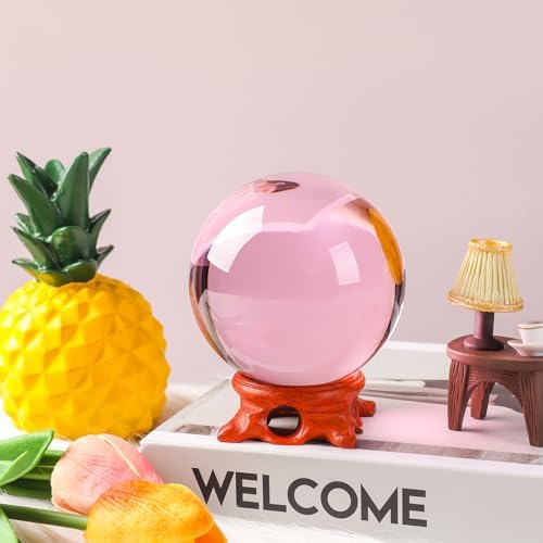 Modaier Pink Crystal Ball 80mm with Rose Stand and Gift Box