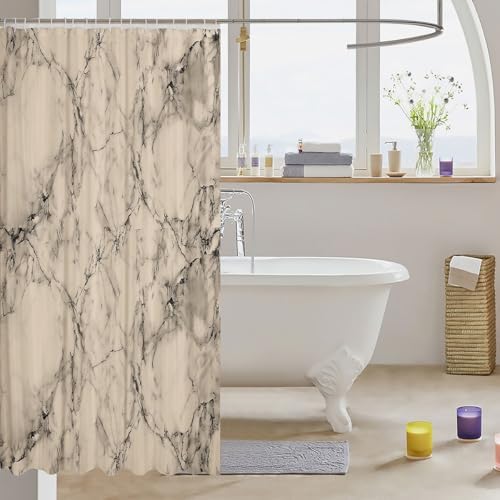 Jejeloiu Beige Marble Shower Curtain Set 72x78
