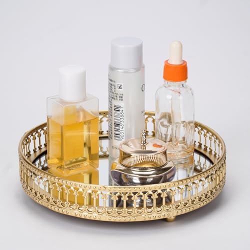 Gold Mirrored Vanity Tray for Bathroom Counter and Home Decor
