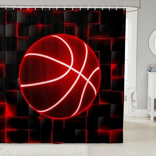 Feelyou Basketball Shower Curtain Set Red and Black 72x84
