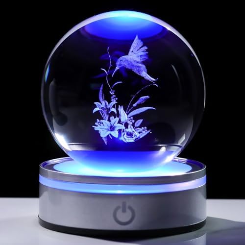 Movdyka 3D Crystal Hummingbird Decor with LED Base