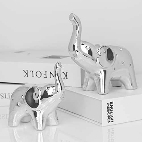 Handmade Silver Ceramic Elephant Statue Pair