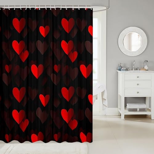 Feelyou Kids Red Black Heart Shower Curtain Set