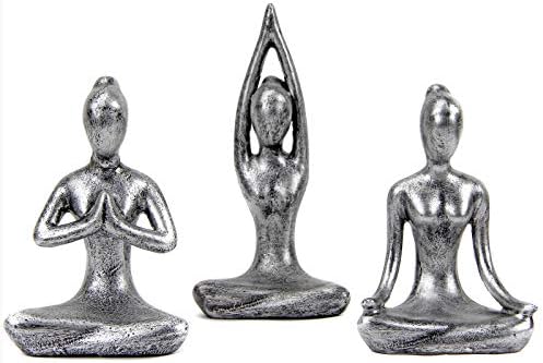 Leekung Yoga Meditation Statue Set of 3 Antique Silver