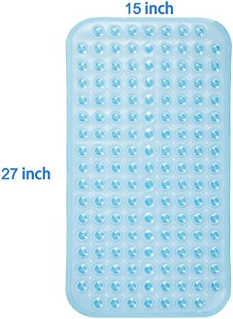 AmazerBath Clear Blue Bath Mat 276 x 15 Inches Non-Slip with Suction Cups