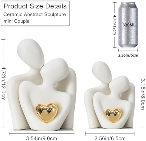 Mini Couple Statue Gold Heart Decor for Living Room