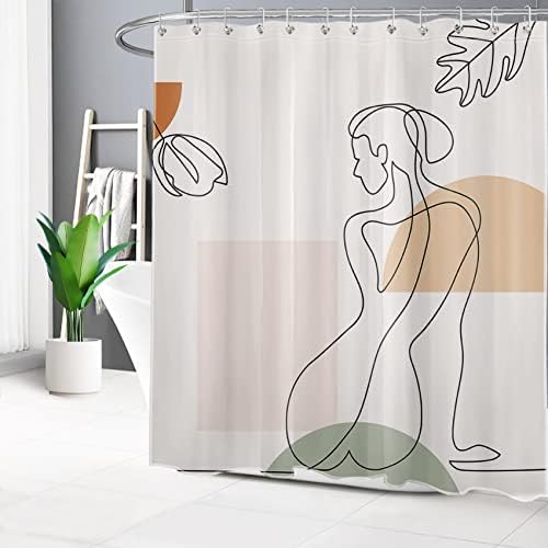 HVEST Modern Abstract Shower Curtain Set with Hooks 1