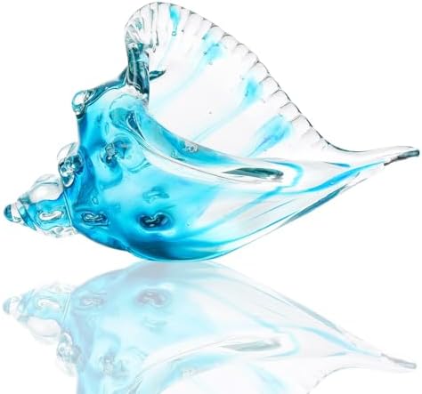 Blue Handmade Blown Glass Conch Statues Sea Decor