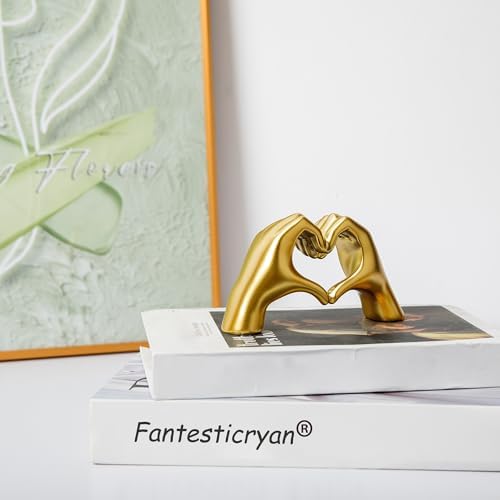 Small Heart Hands Statue in Gold - Cute Love Decor for Home and Office
