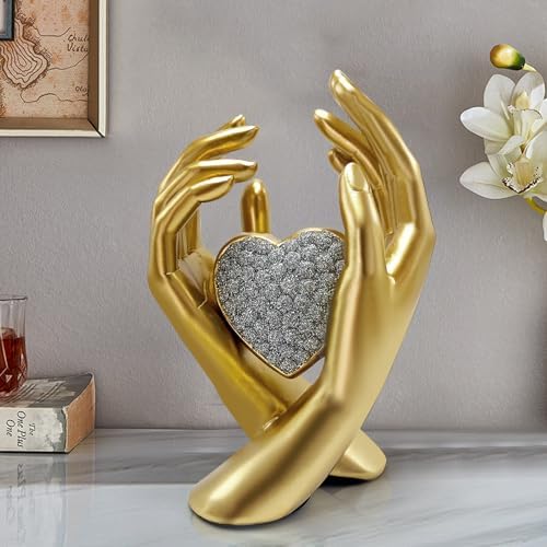 Gold Heart Hands Sculpture for Home Office Bedroom Decor