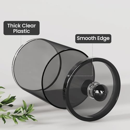 MateeyLife 6 Pack Q-tip Holder Black Acrylic Canister with Lid for Cotton Balls Swabs Pads Home Decor Storage Set