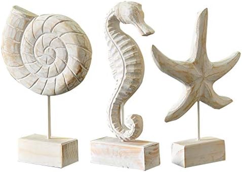 Exttlliy 3pcs Wood Handmade Beach Statues Set