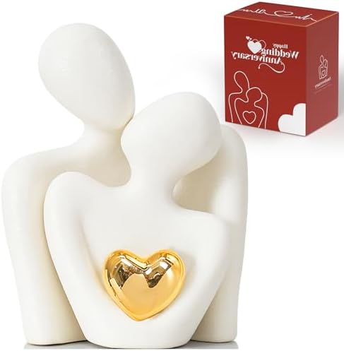 Mini Couple Statue Gold Heart Decor for Living Room