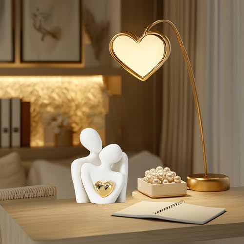 Mini Couple Statue Gold Heart Decor for Living Room