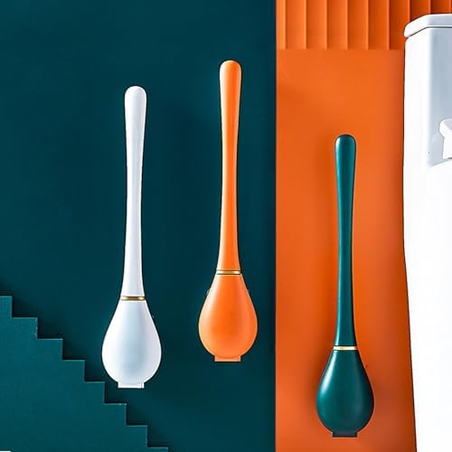 MAYLOR Wall Mounted Toilet Brush Set with Holder Flexible Silicone Head Drip-Free Design White