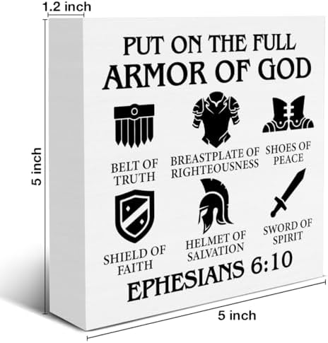 Christian Armor of God Wood Box Sign 5x5 Inches