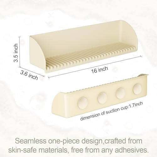 Roslim Splash Guard for Bathtub Sink - 4 Suction Cup Silicone Toy Tray Holder Beige