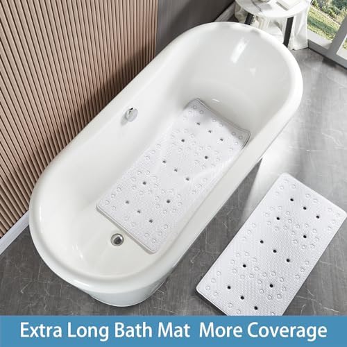 Webos Bathtub Mat Non Slip - Soft Foam Safety Mat with Suction Cups and Drain Holes for Elderly Kids and Home Use White